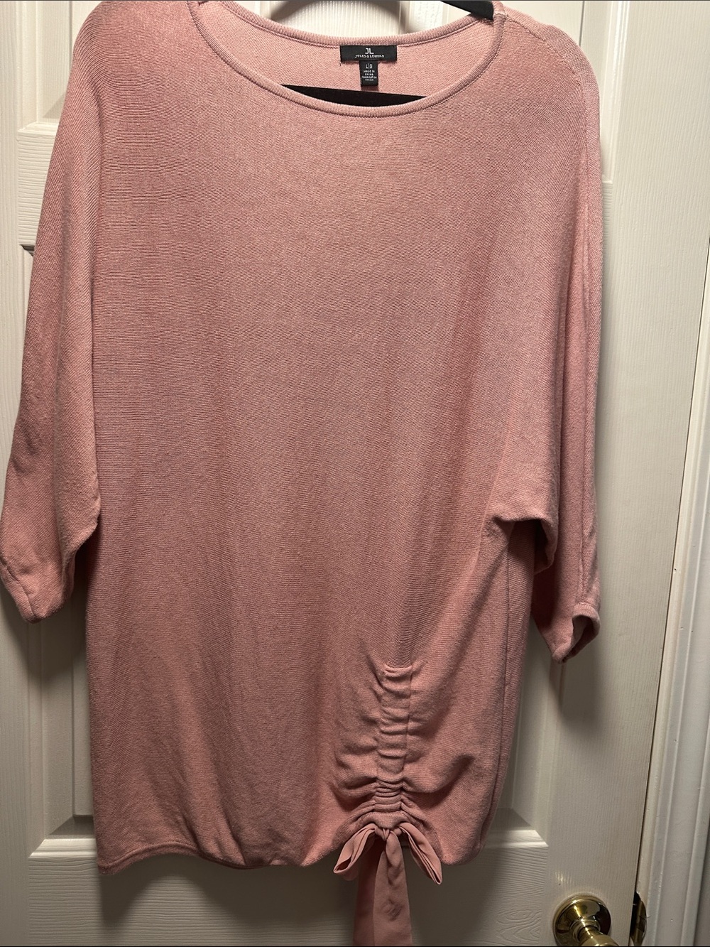 Jules & Leopold Dusty Rose Crewneck 3/4 Sleeve Tie-Hem Sweater
